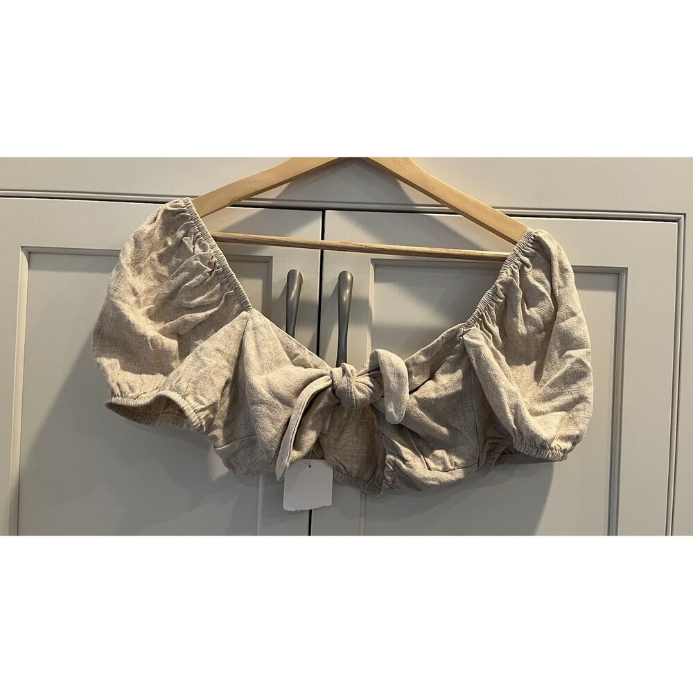 Dippin Daisys Puff Sleeve Marla Linen Blend Crop Top Sz.L Fairy Cottage core NWT
